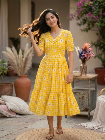 Breezy Gingham Muslin Silk Dress