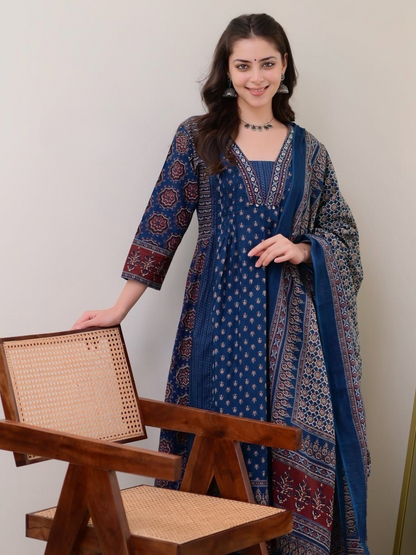 Pure Cotton Indigo Anarkali Set