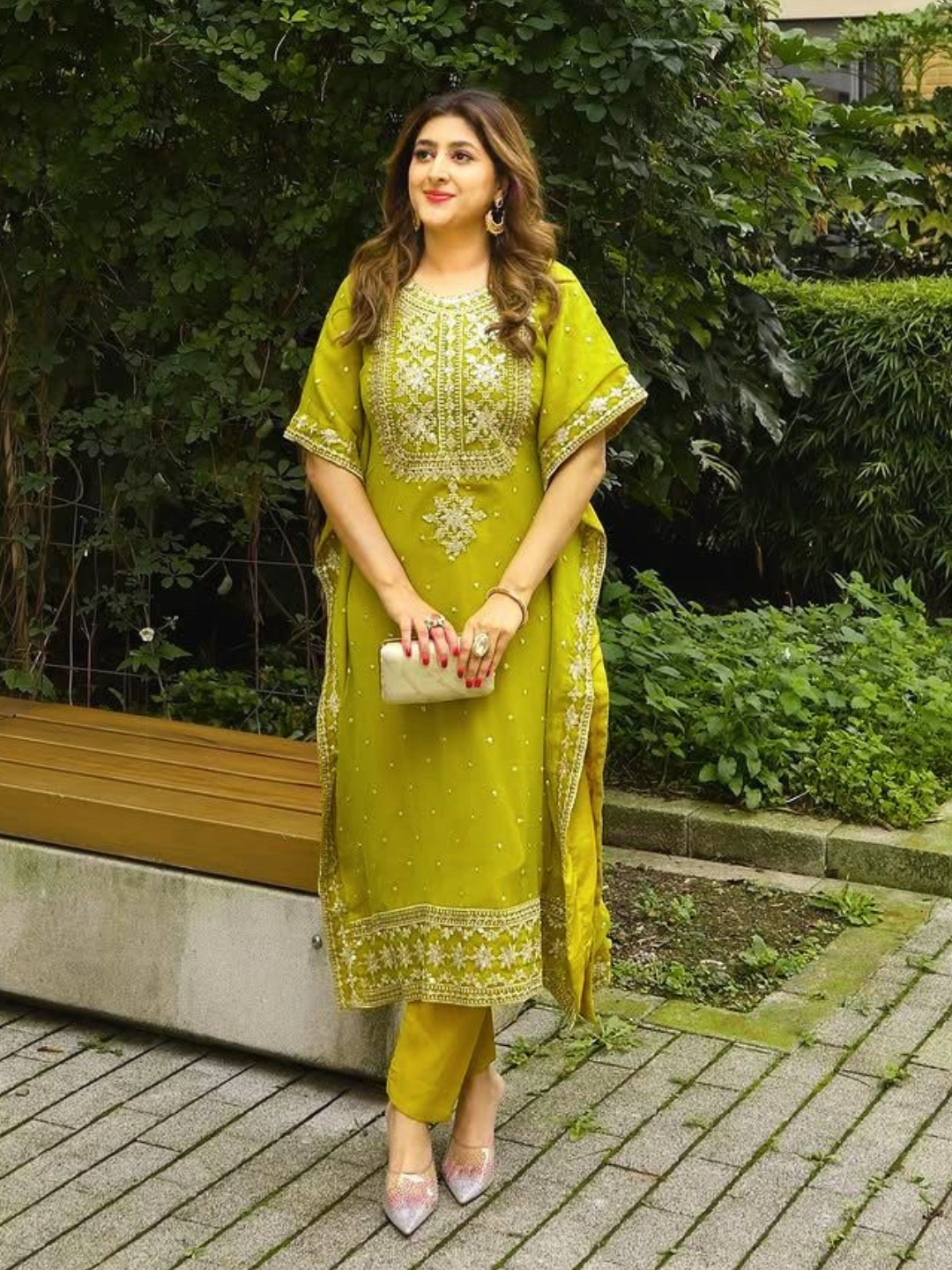 Lime Green Georgette Kaftan Set
