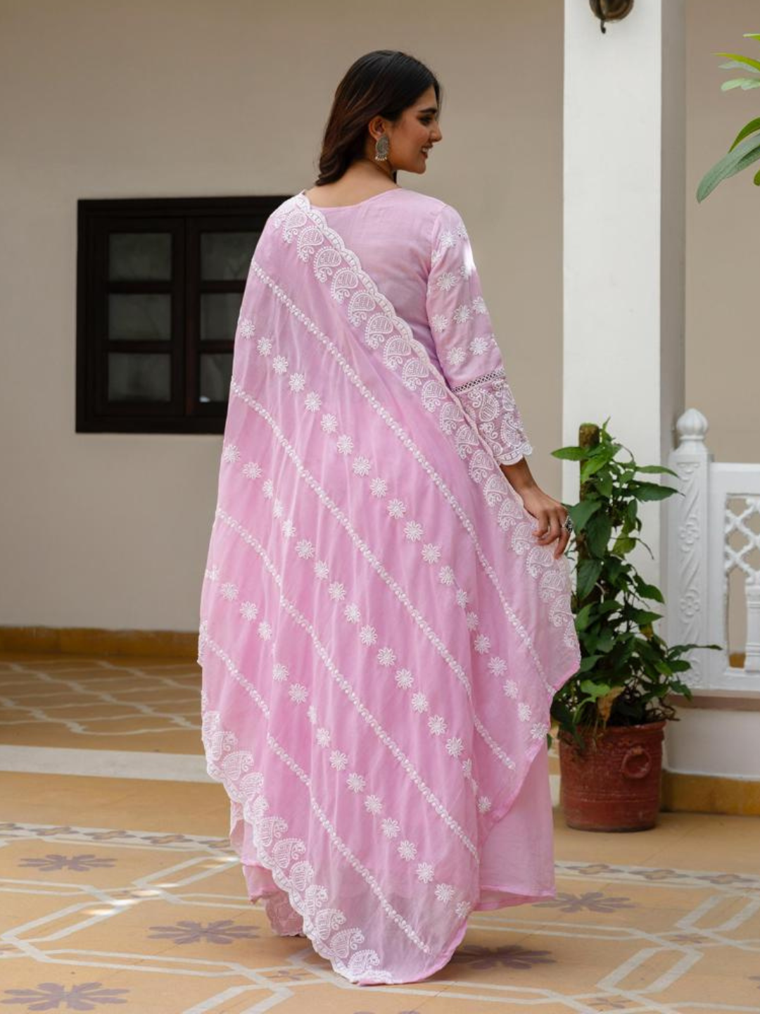 Lucknowi Elegance Mul Cotton Dupatta Set