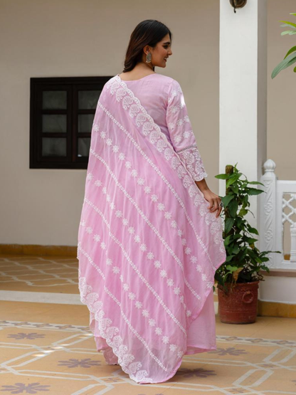 Lucknowi Elegance Mul Cotton Dupatta Set