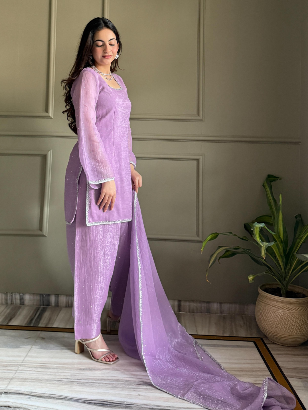 Soft Glam Crunchy Silk Salwar Suit with Diamond Work