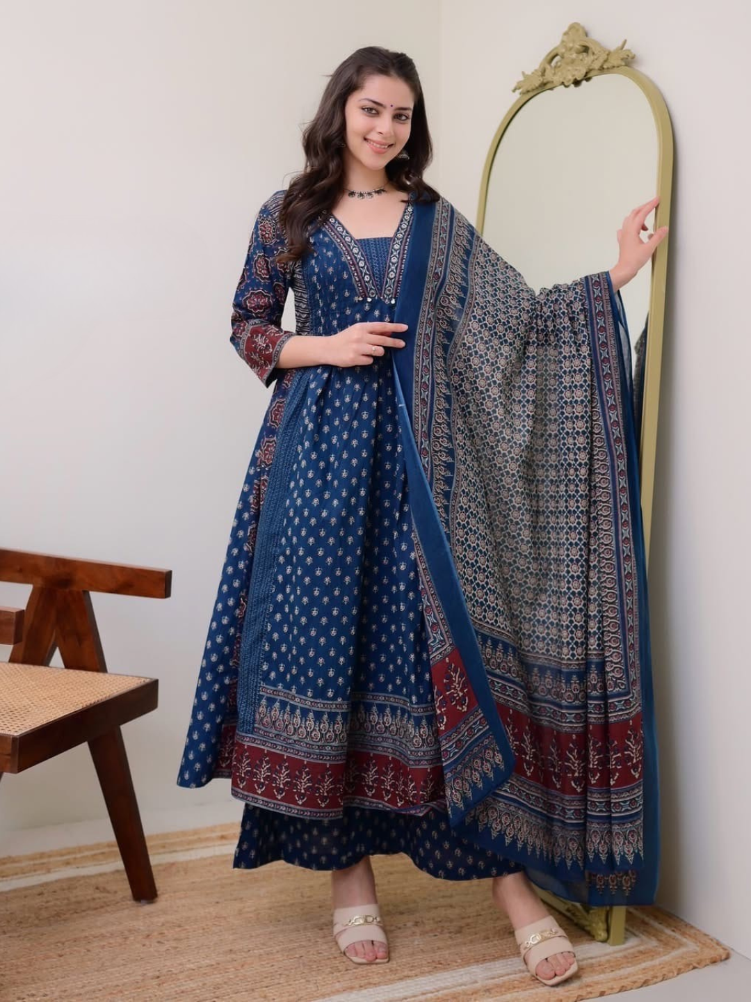 Pure Cotton Indigo Anarkali Set