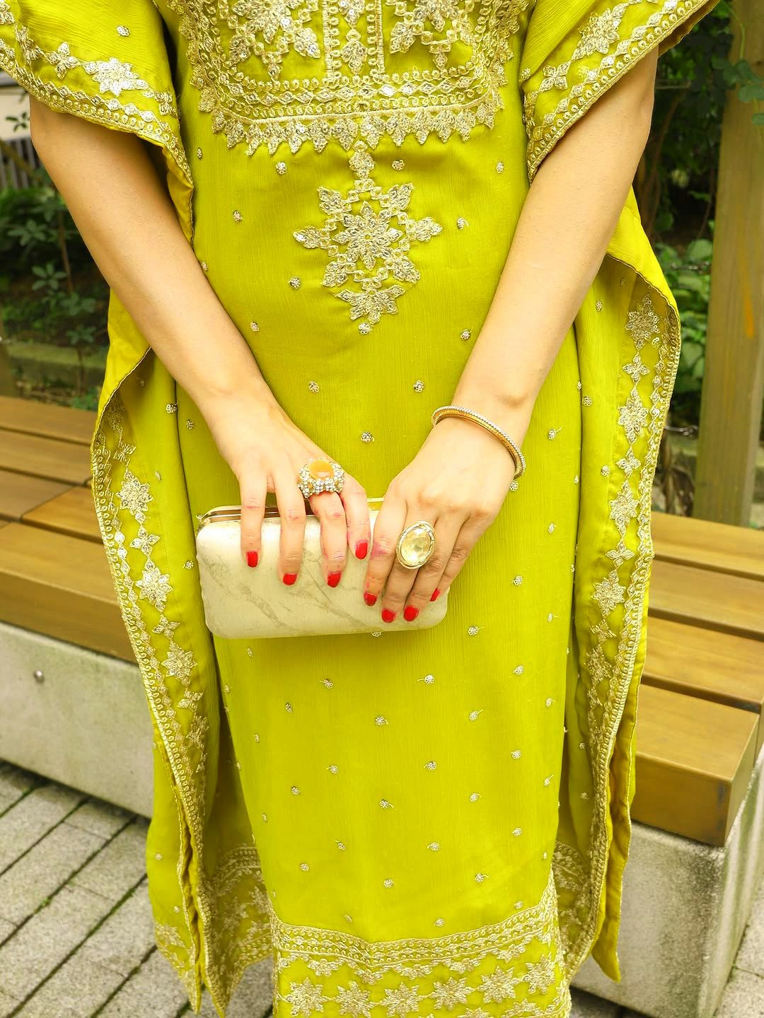 Lime Green Georgette Kaftan Set