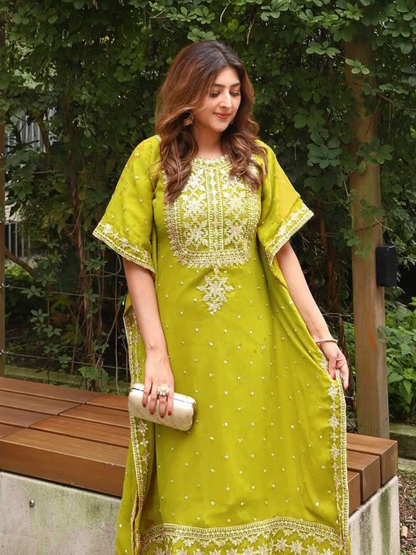 Lime Green Georgette Kaftan Set
