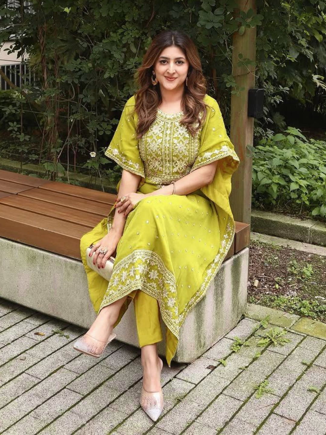 Lime Green Georgette Kaftan Set