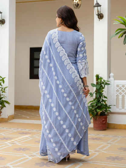 Lucknowi Elegance Mul Cotton Dupatta Set