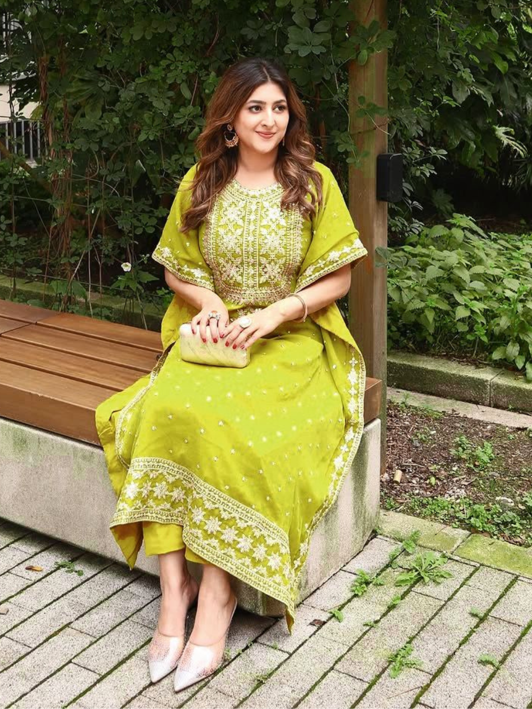 Lime Green Georgette Kaftan Set