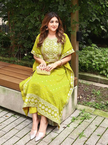 Lime Green Georgette Kaftan Set