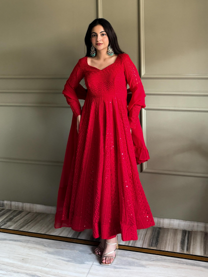 Crimson Lucknowi Anarkali
