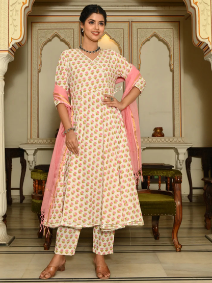 Blush Bloom Angrakha Cotton Set