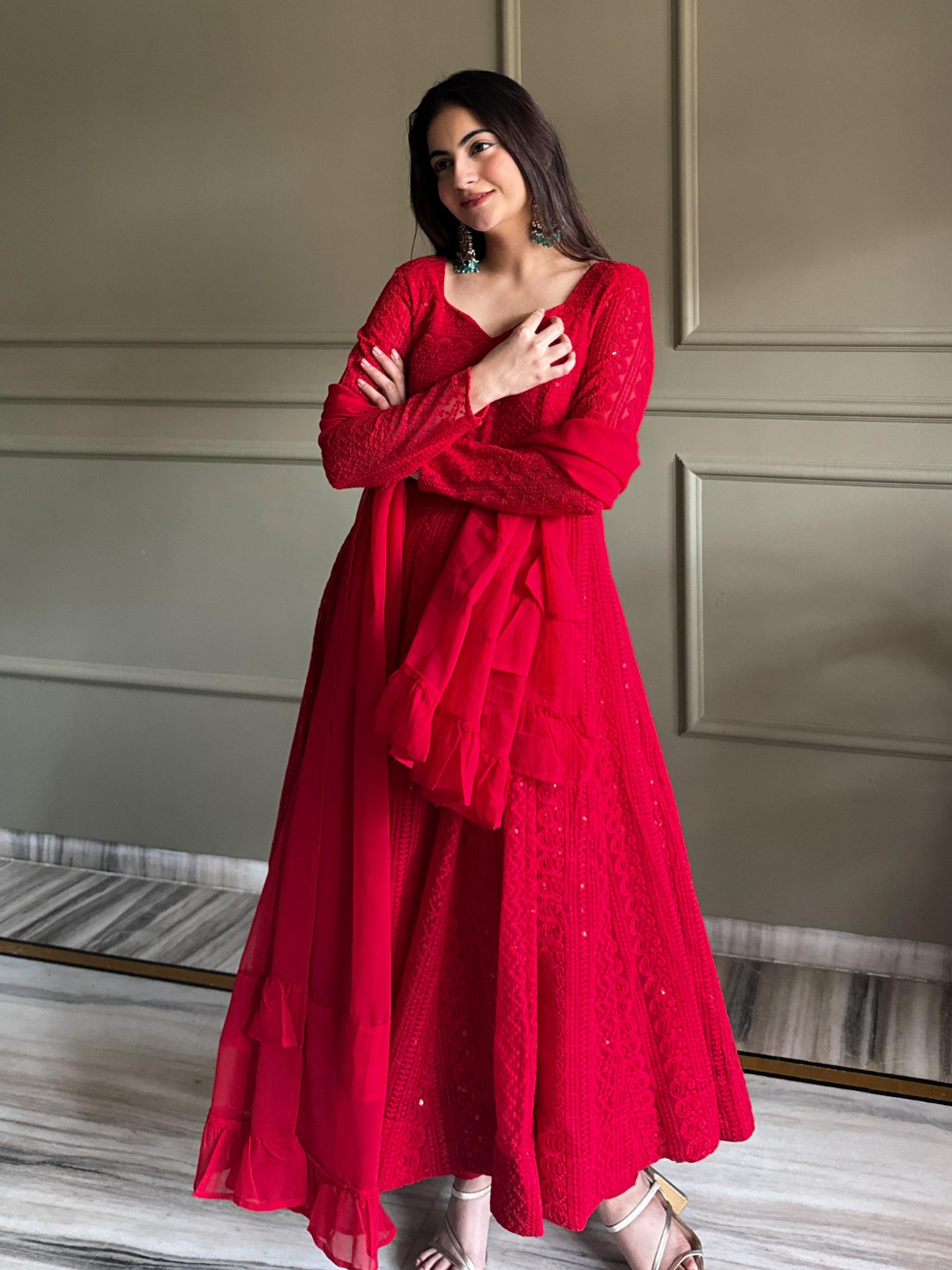 Crimson Lucknowi Anarkali