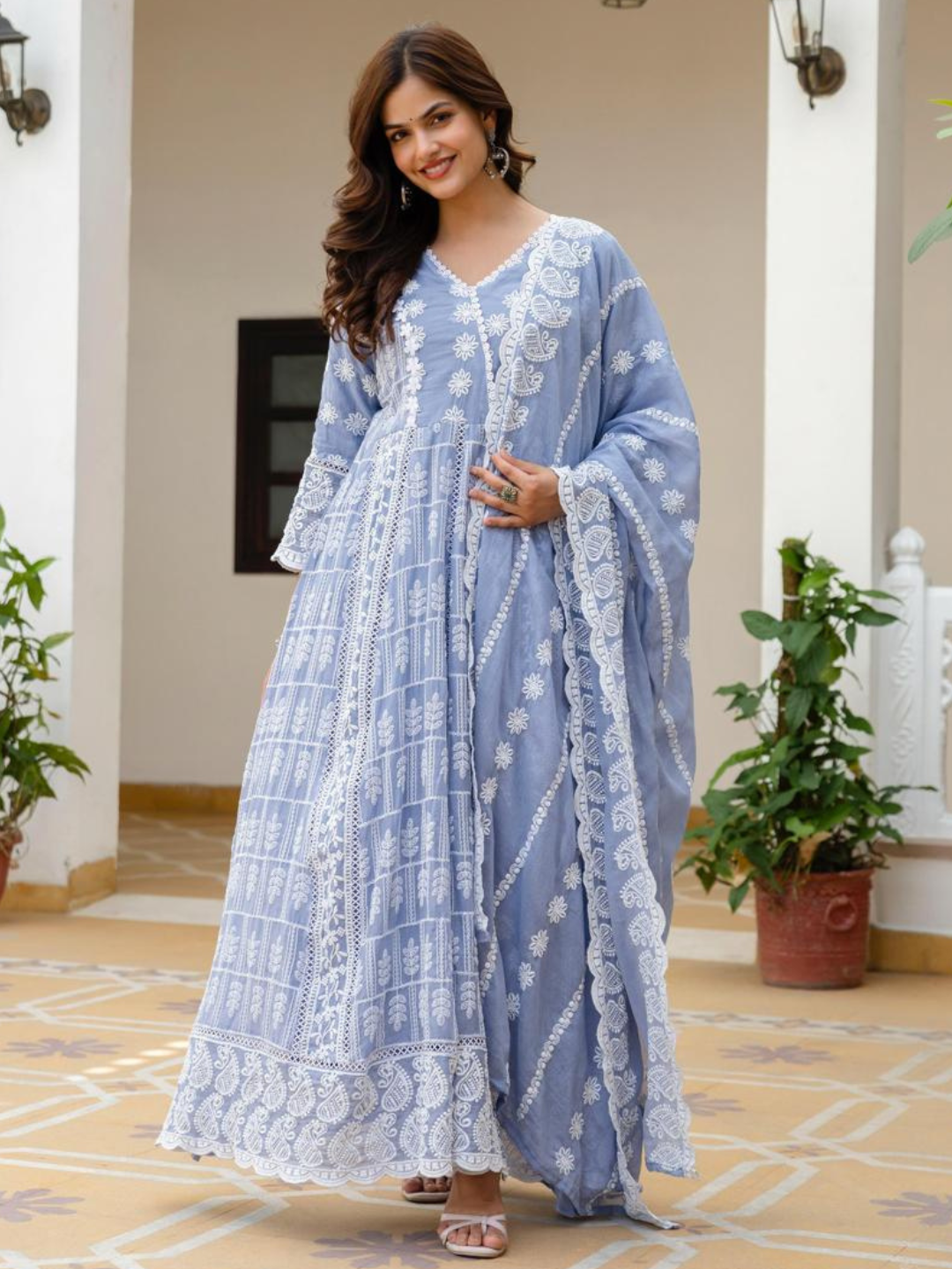 Lucknowi Elegance Mul Cotton Dupatta Set