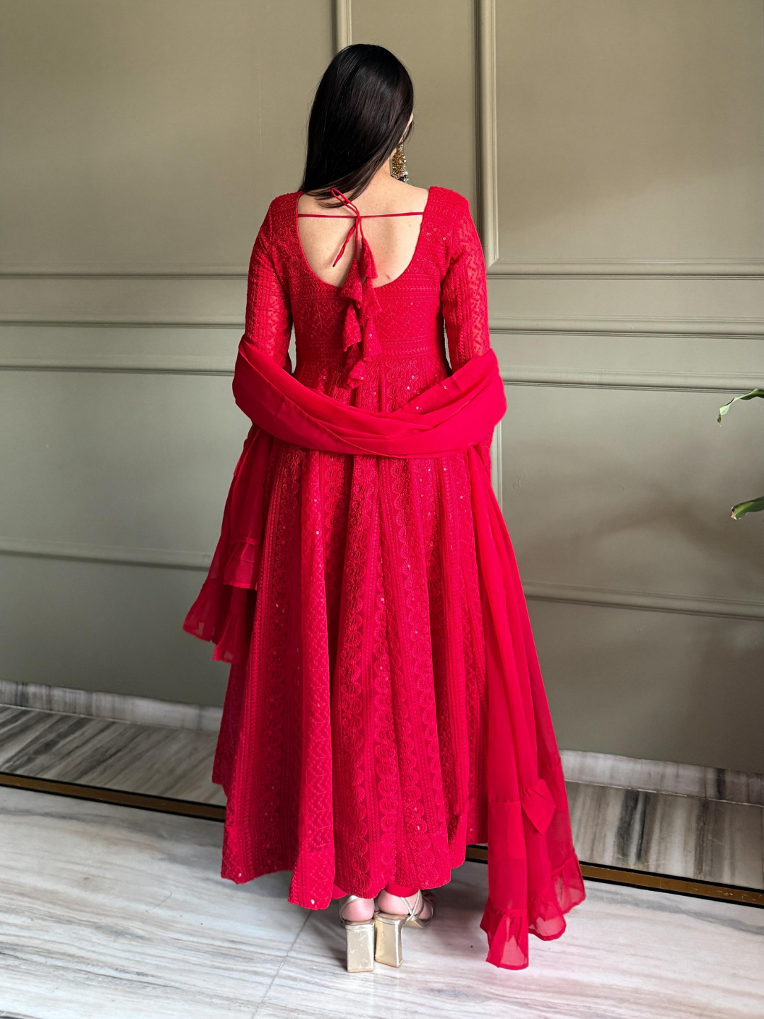 Crimson Lucknowi Anarkali