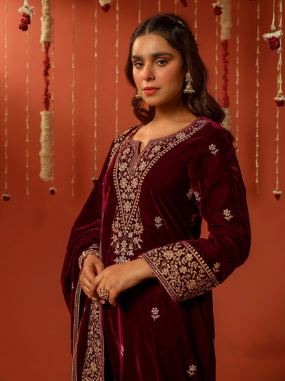 Luxe Velvet Embroidered Suit Set