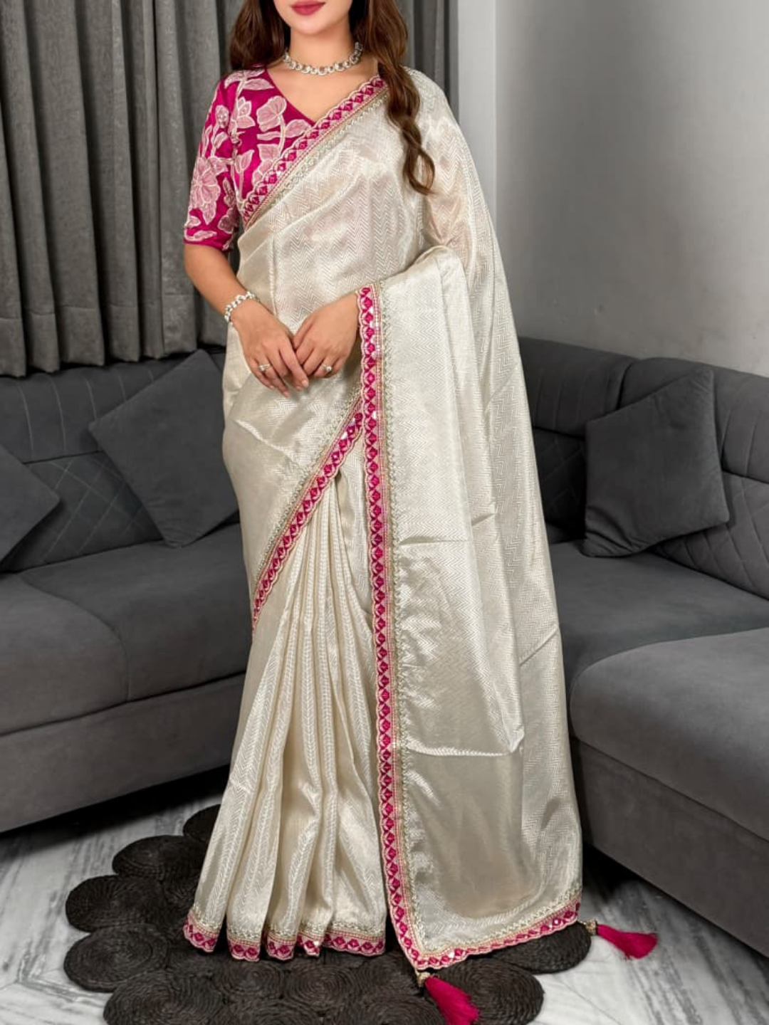 Satin Splendour Saree with Intricate Weaves