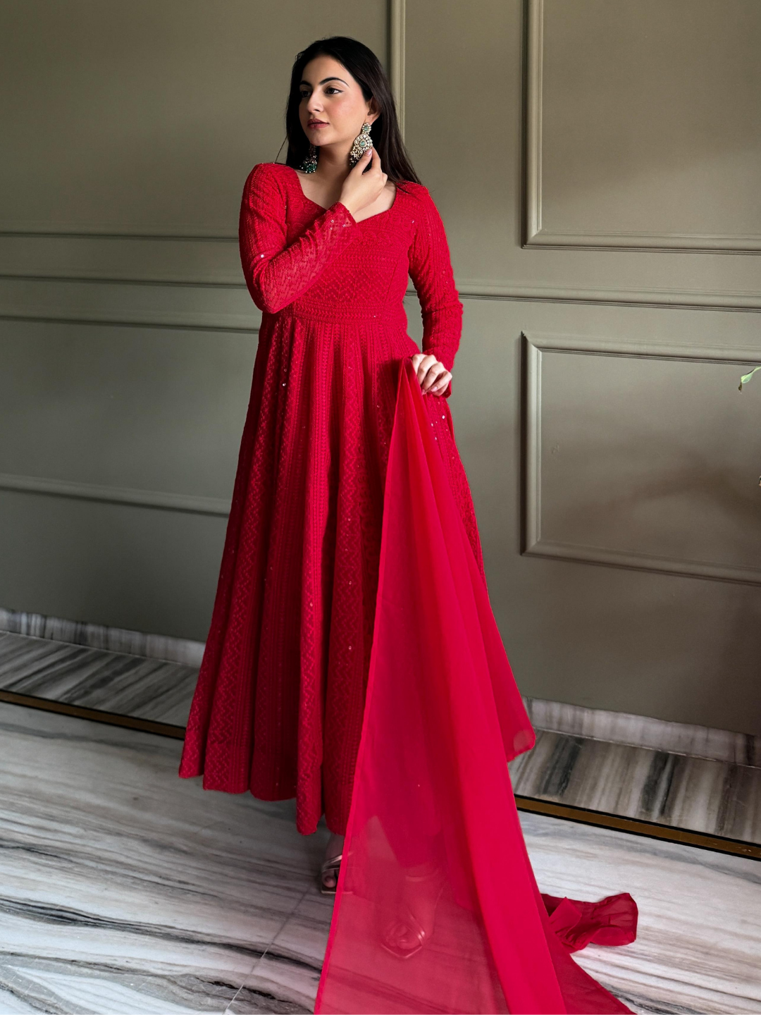 Crimson Lucknowi Anarkali