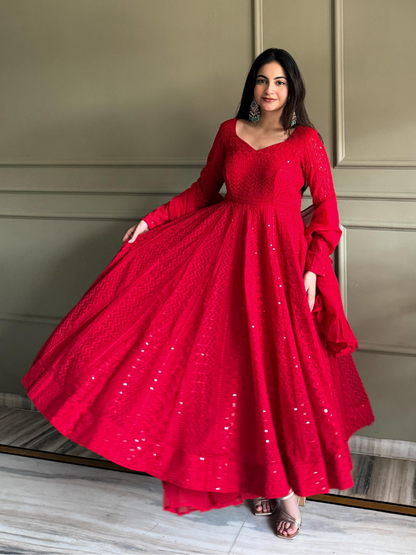 Crimson Lucknowi Anarkali