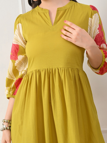 Sunlit Mustard Bloom Midi Dress