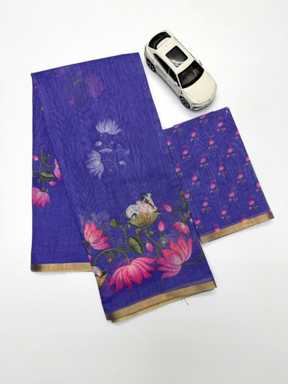 Pichwai Bloom Soft Linen Saree