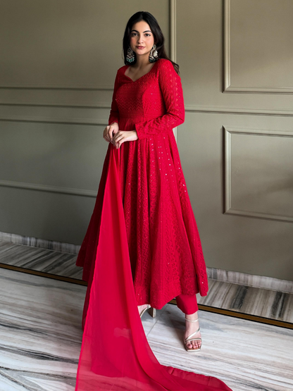 Crimson Lucknowi Anarkali