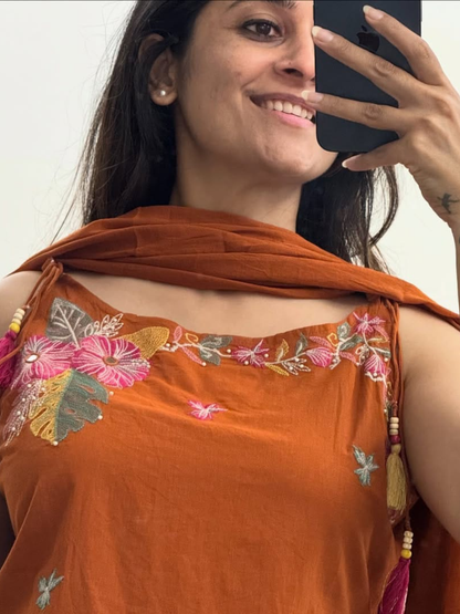 Rust Noodle Strap Dupatta Set