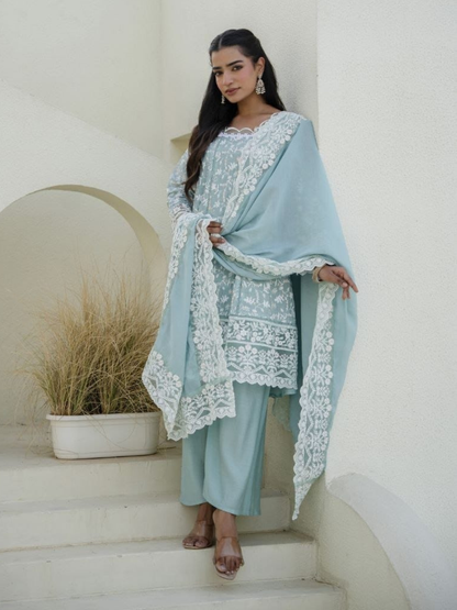 Embroidered Mul Cotton Classic Dupatta Set