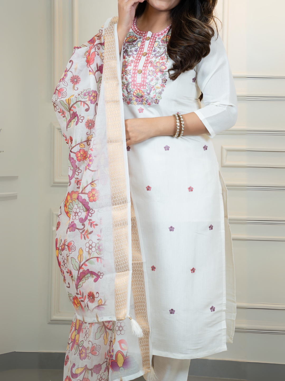 Bloom in Ivory Roman Silk Suit Set