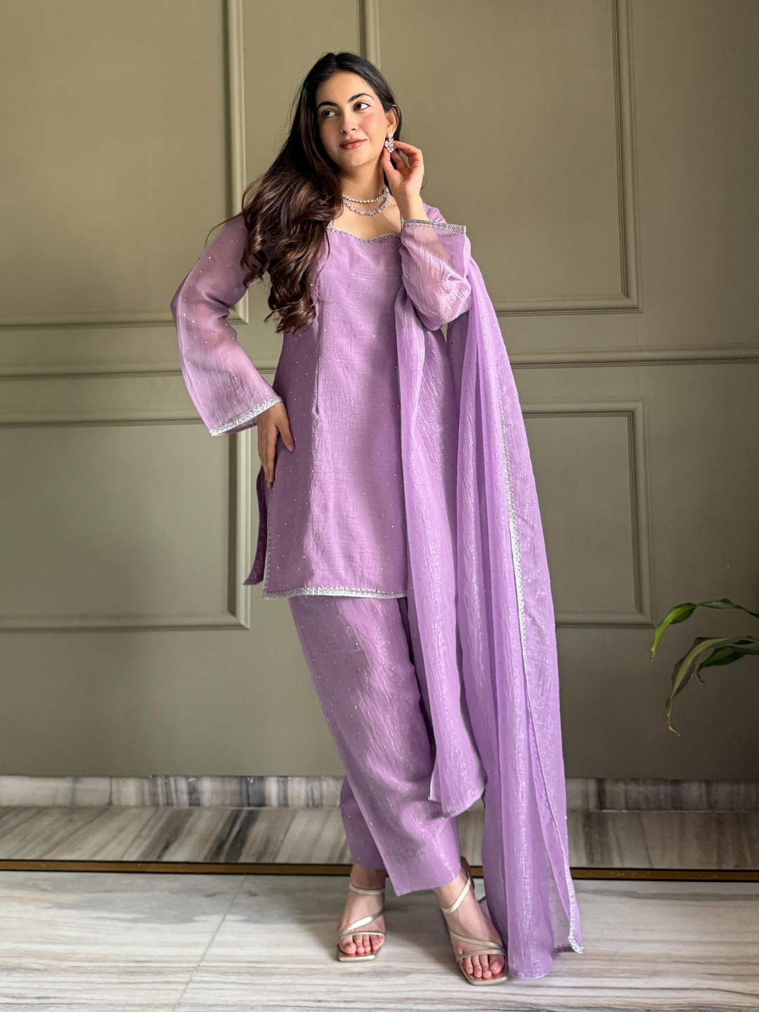 Soft Glam Crunchy Silk Salwar Suit with Diamond Work