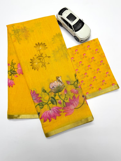Pichwai Bloom Soft Linen Saree