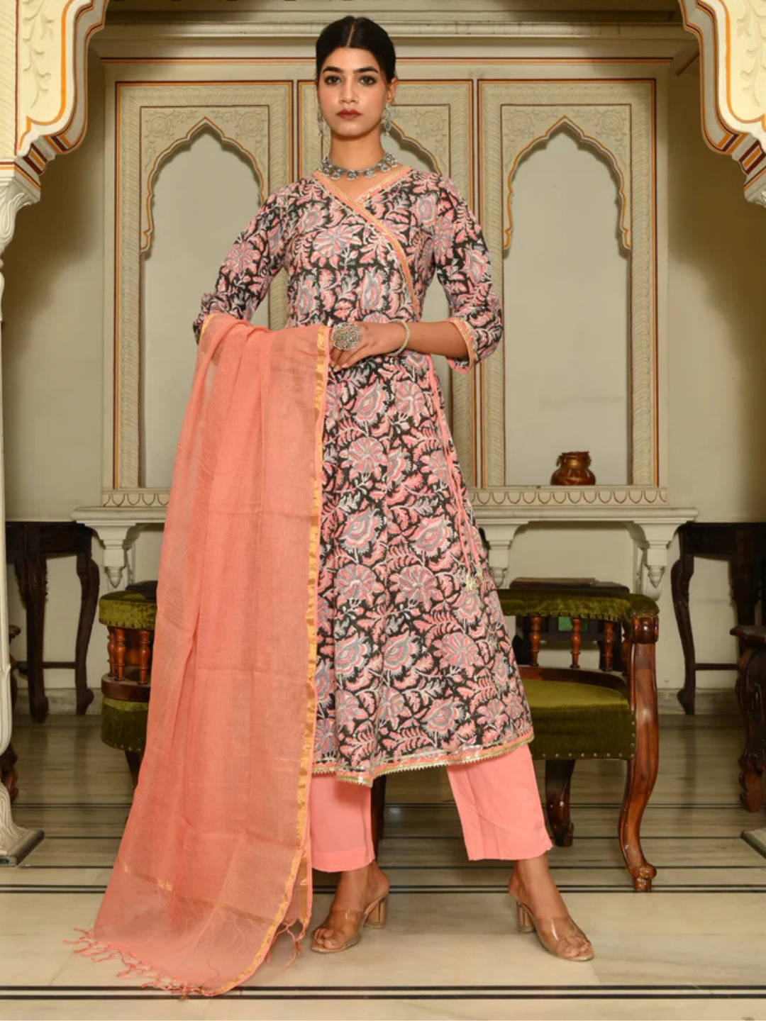 Blush Noir Kalamkari Wrap Set