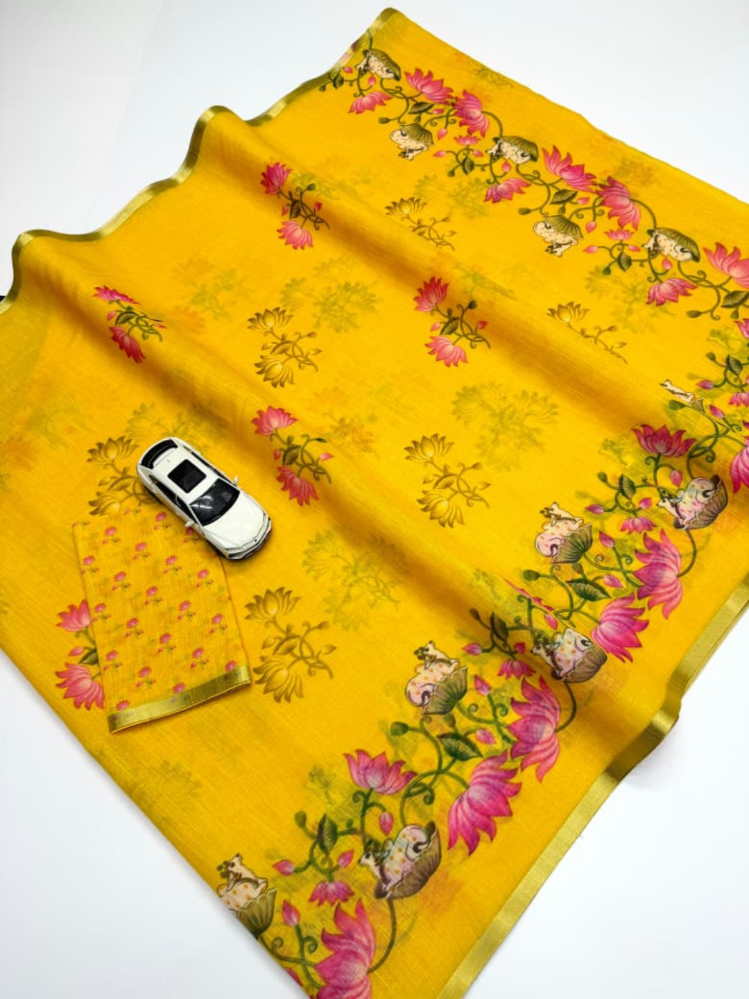 Pichwai Bloom Soft Linen Saree