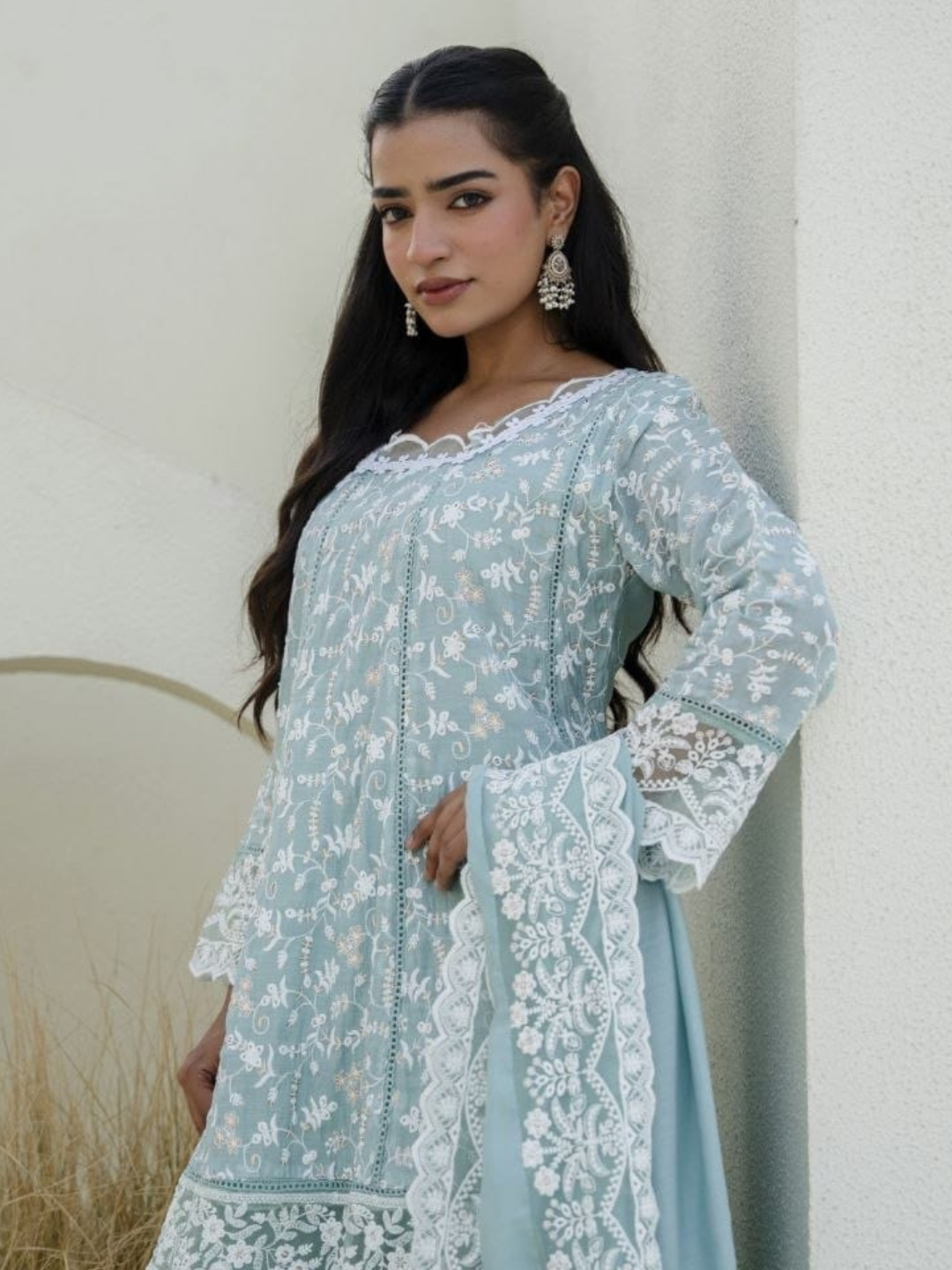 Embroidered Mul Cotton Classic Dupatta Set