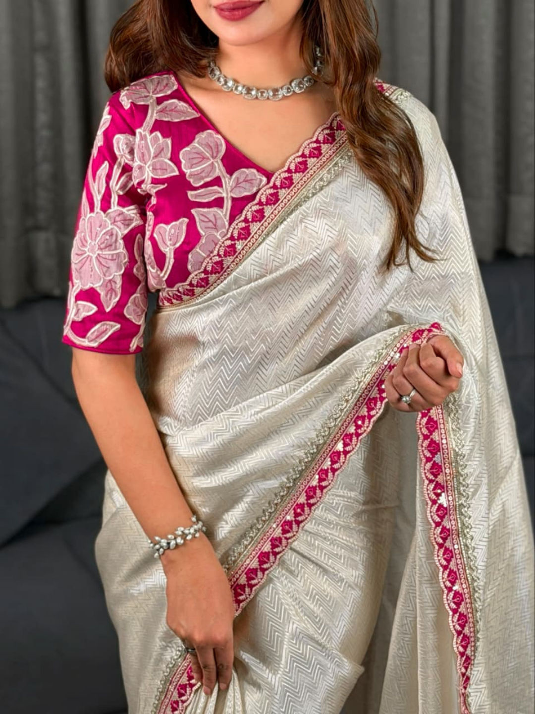 Satin Splendour Saree with Intricate Weaves