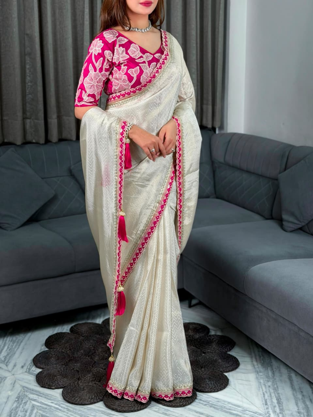 Satin Splendour Saree with Intricate Weaves