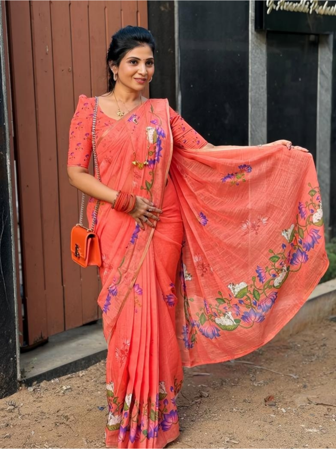 Pichwai Bloom Soft Linen Saree