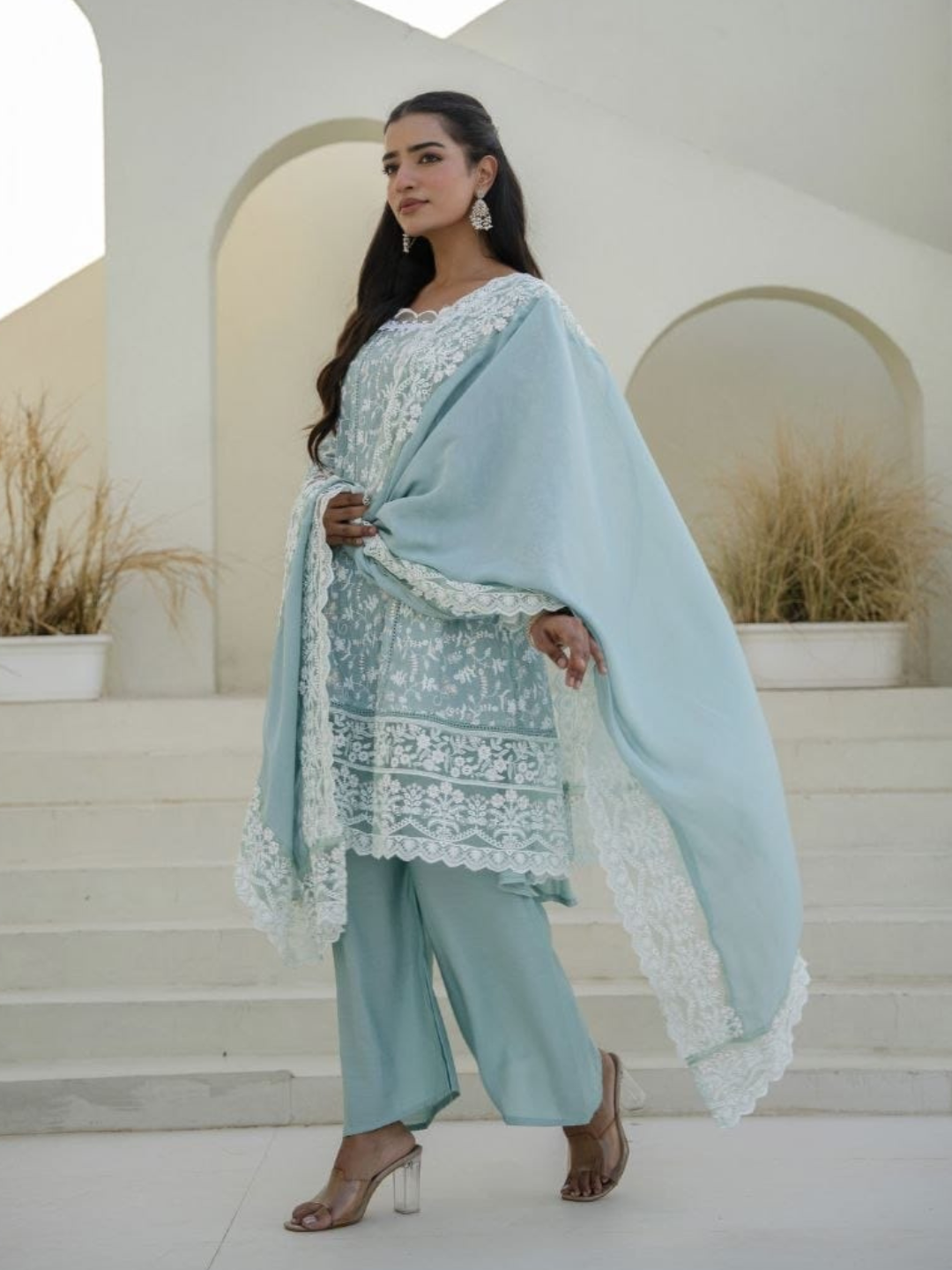 Embroidered Mul Cotton Classic Dupatta Set