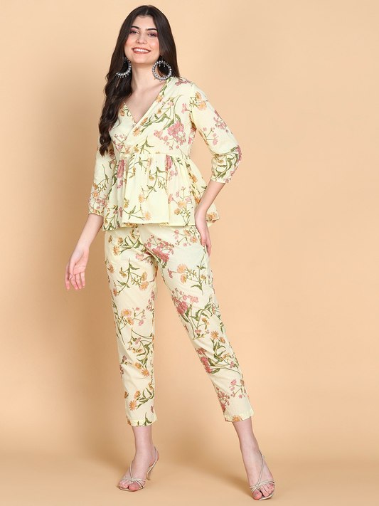 Pastel Yellow Co-ord Set with Floral Print