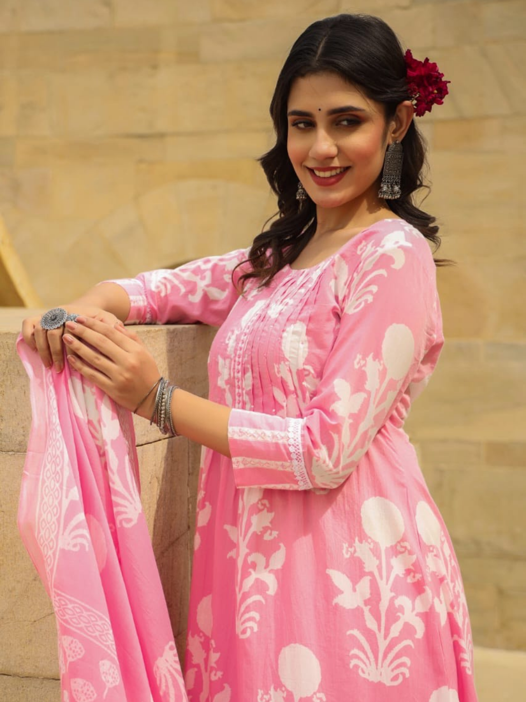 Pink Blossom Cotton Dupatta Set