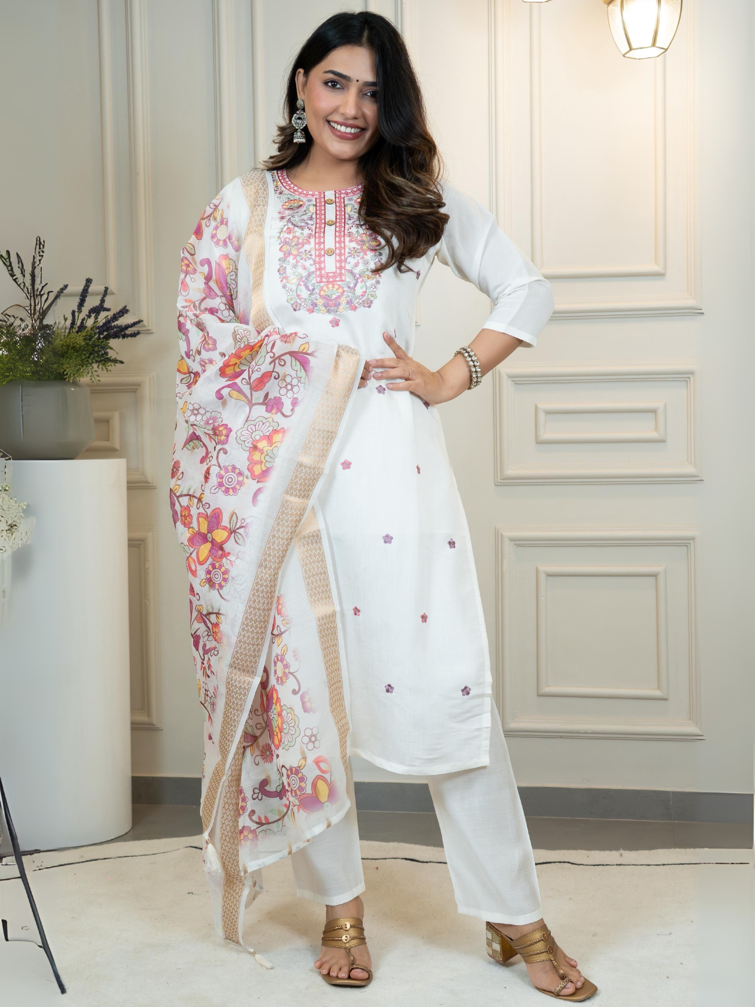 Bloom in Ivory Roman Silk Suit Set