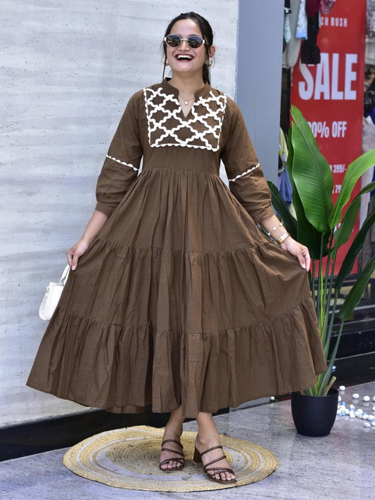Mocha Grace Jaipuri Cotton Dress
