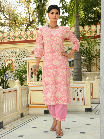 Pastel Charm Hand-Block Suit Set