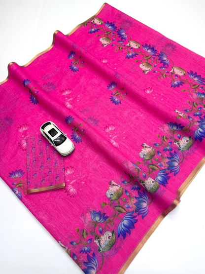 Pichwai Bloom Soft Linen Saree