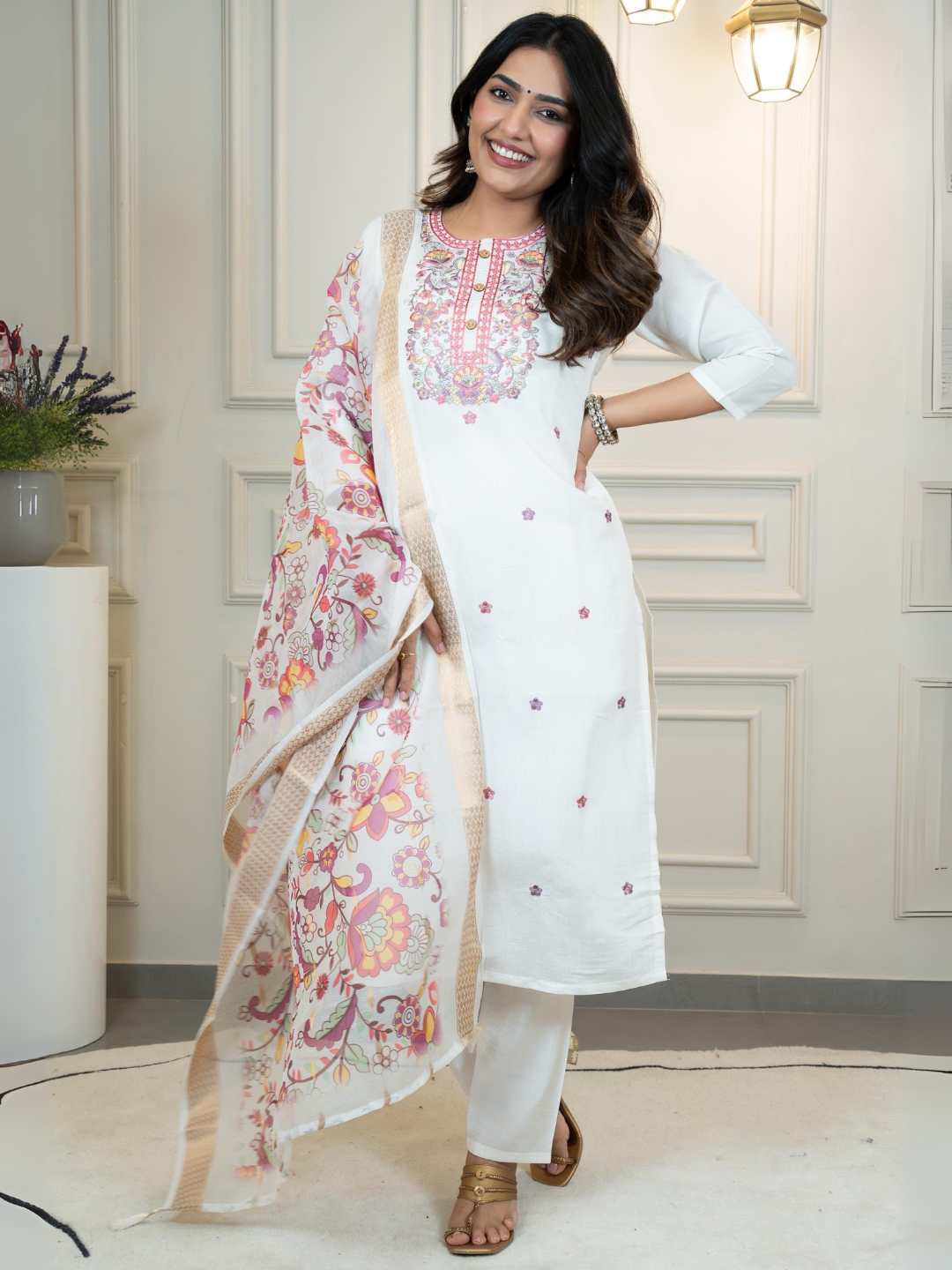 Bloom in Ivory Roman Silk Suit Set