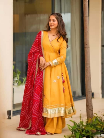 Bandhani Grace Chinon Anarkali Set