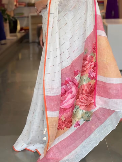 Soft Linen Vibrant Saree with Checkered Blouse