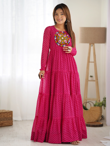 Leheriya Gown with Gamthi Patchwork