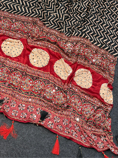 Heritage Elegance Ajrakh Mirror Work Saree