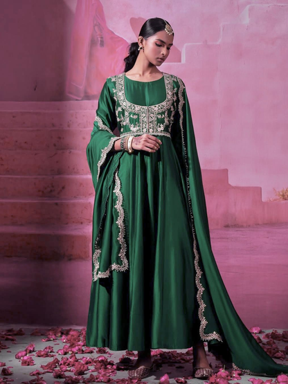 Regal Chinon Silk Gown Set with Embroidered Koti