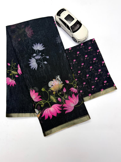 Pichwai Bloom Soft Linen Saree